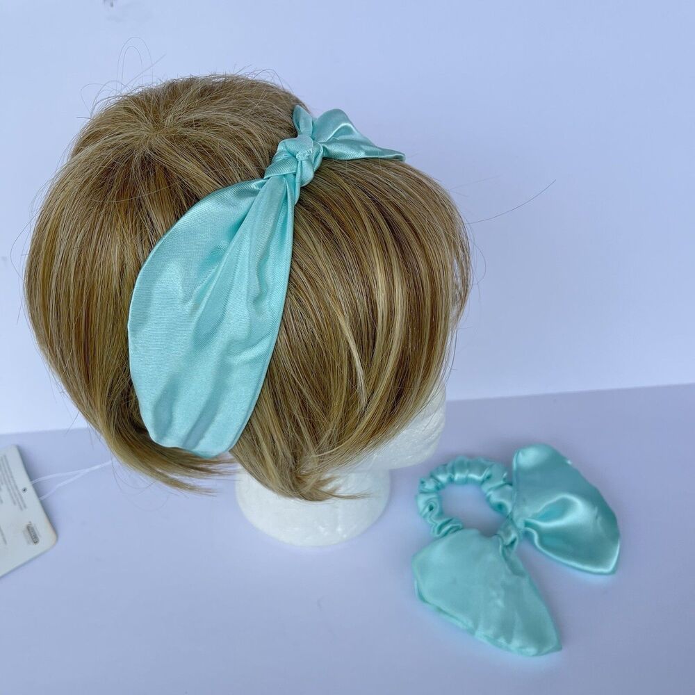 New Bow Headband Hair Ponytail Set Aqua Blue Satin Women’s & Girl - Picture 11 of 16